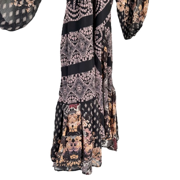 Free People Seven Wonders Black Combo Open Back Puff Sleeve Mini Dress Size M - Picture 5 of 12